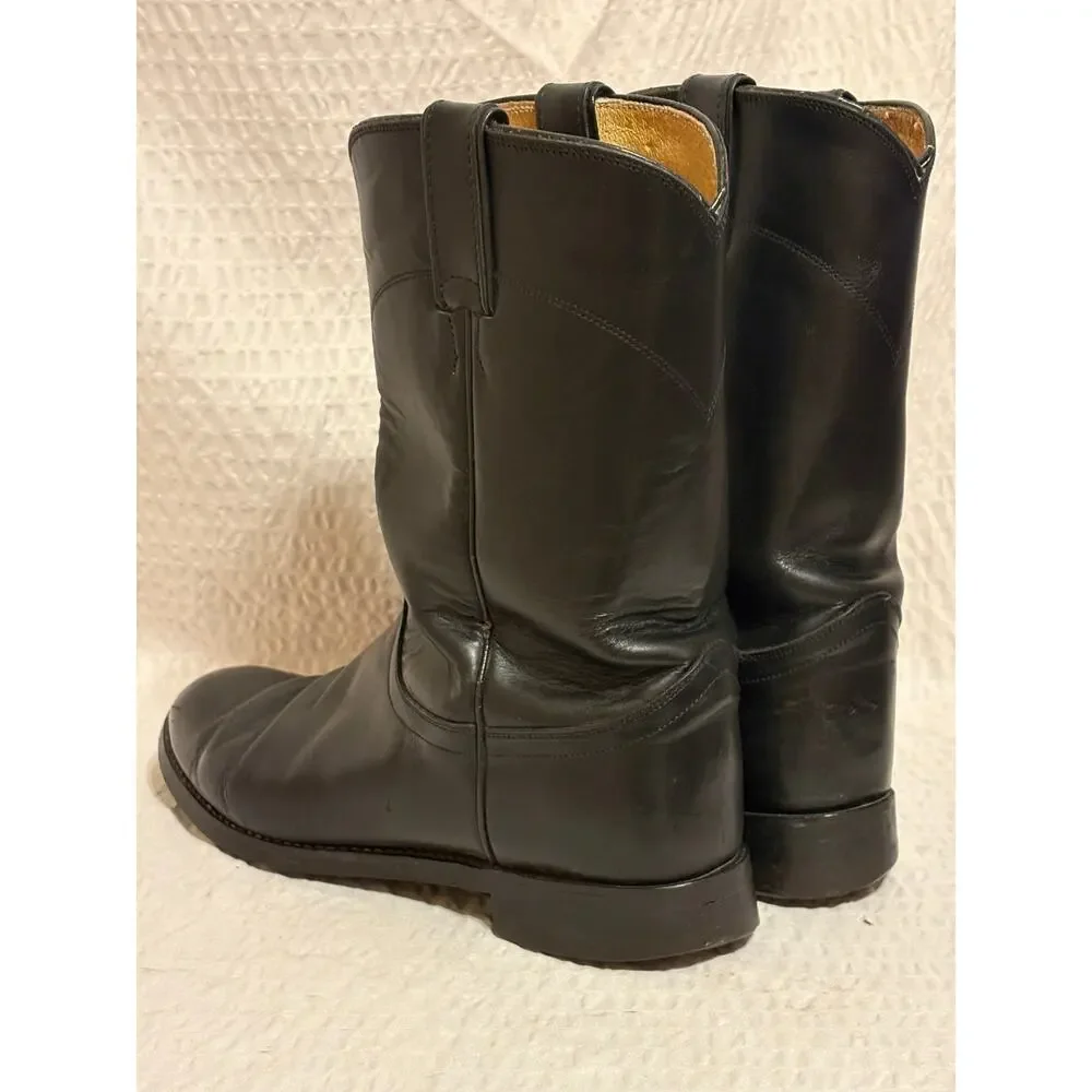 Justin 3133 Black Leather Ropers Men’s 8EE Vibram Sole Western Boots Mexico